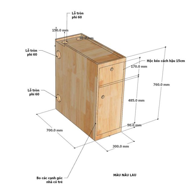 Kệ tủ để CPU 70x30x76cm gỗ cao su TCN68108