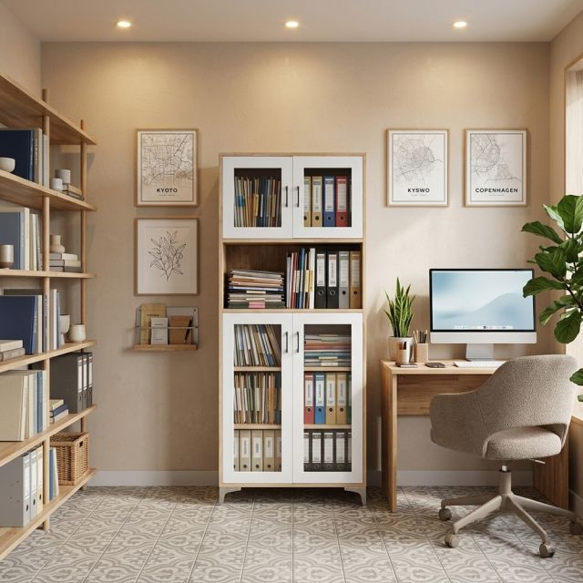 Tủ hồ sơ đứng 80x55x186cm gỗ cao su THS68098