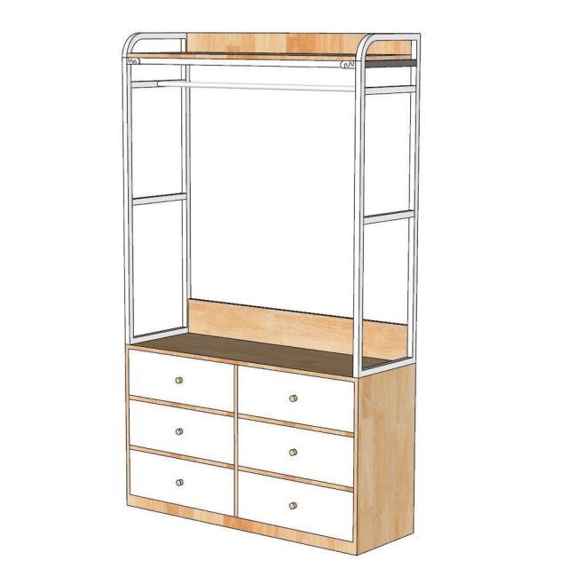 Tủ kệ quần áo nhiều ngăn 120x40x 200cm gỗ cao su khung sắt TQA68111