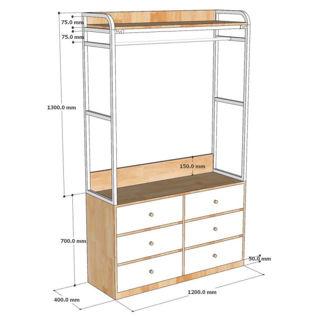 Tủ kệ quần áo nhiều ngăn 120x40x 200cm gỗ cao su khung sắt TQA68111