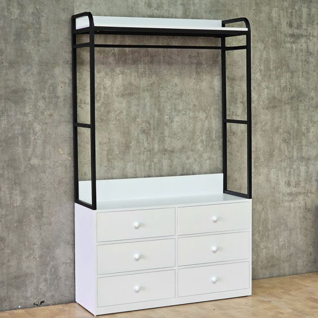 Tủ kệ treo quần áo 120x40x200cm gỗ cao su khung sắt TQA68114