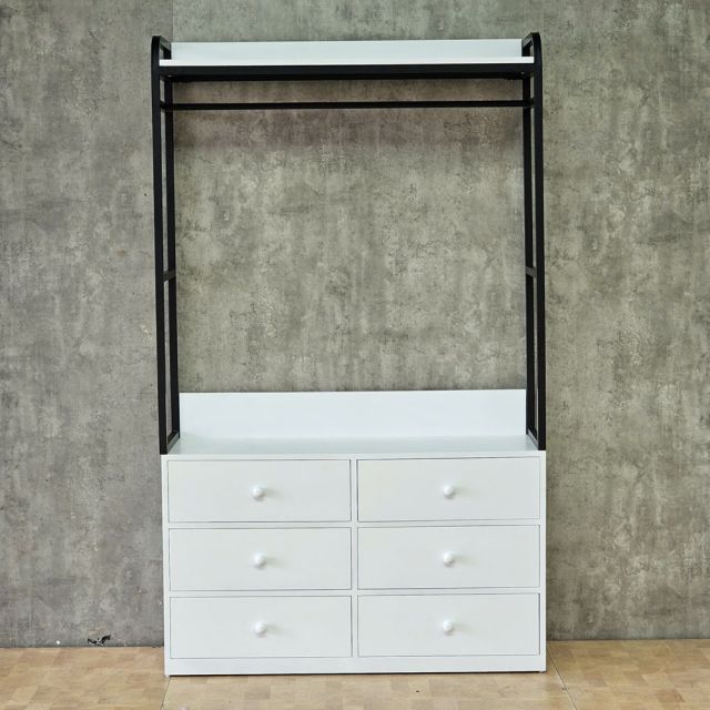Tủ kệ treo quần áo 120x40x200cm gỗ cao su khung sắt TQA68114