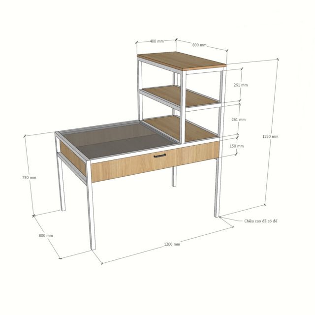Bàn thao tác 120x80x135cm gỗ plywood chân sắt WSTB008
