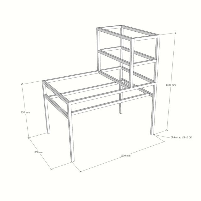 Bàn thao tác 120x80x135cm gỗ plywood chân sắt WSTB008