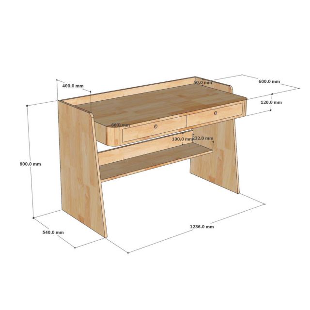 Bàn làm việc 123x54x80cm gỗ cao su BD68201