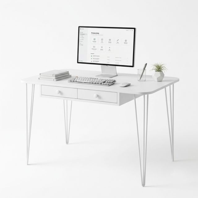 Bàn làm việc có ngăn kéo 115x75x75cm gỗ cao su chân Hairpin BD68202