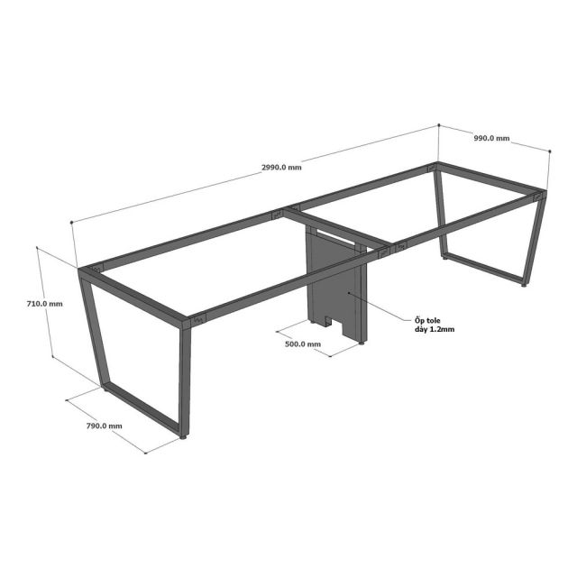 Chân bàn họp 299x99x73cm sơn tĩnh điện hệ Trapez CHB68135