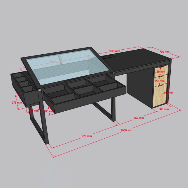 Bàn kiến trúc có hộp điện 180x70cm gỗ cao su chân chữ Z lắp ráp DD68018