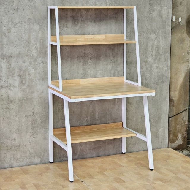 Bàn học kết hợp kệ sách 80x60x150cm gỗ cao su chân sắt FD68100