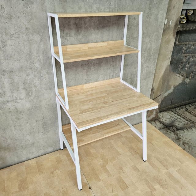 Bàn học kết hợp kệ sách 80x60x150cm gỗ cao su chân sắt FD68100