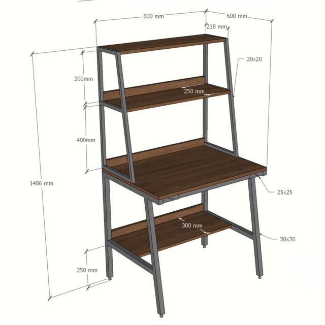 Bàn học kết hợp kệ sách 80x60x150cm gỗ cao su chân sắt FD68100
