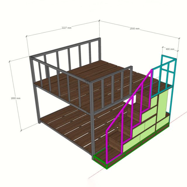 Giường tầng 250x222x180cm gỗ plywood khung sắt lắp ráp GT031
