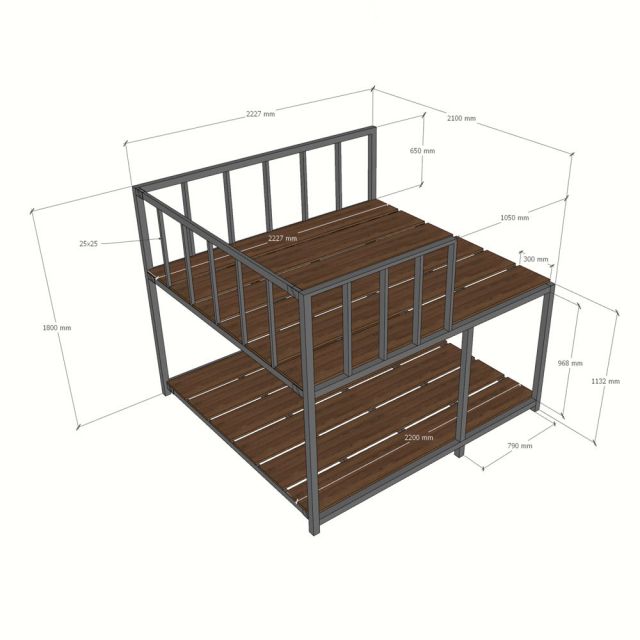 Giường tầng 250x222x180cm gỗ plywood khung sắt lắp ráp GT031