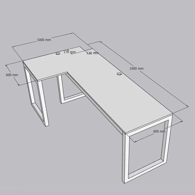 Bàn góc L 190x100cm gỗ plywood chân hệ Rectang HBRT152