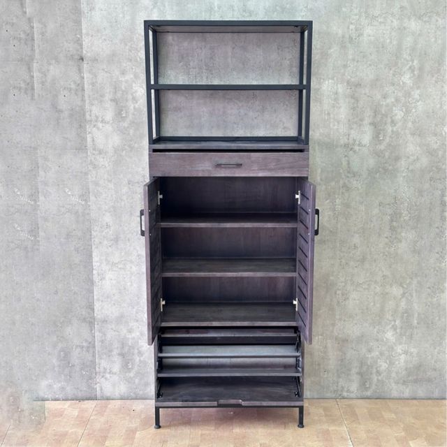 Tủ kệ giày dép cửa lật 69x33x180cm gỗ cao su chân sắt KG68137