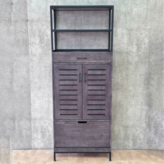 Tủ kệ giày dép cửa lật 69x33x180cm gỗ cao su chân sắt KG68137