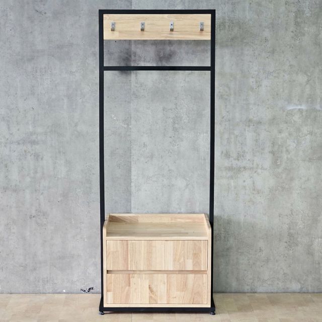 Tủ kệ quần áo di động 65x40x165cm gỗ cao su khung sắt - KQA68069