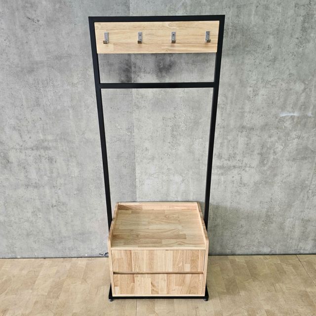 Tủ kệ quần áo di động 65x40x165cm gỗ cao su khung sắt - KQA68069