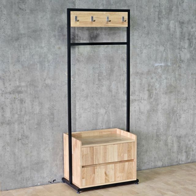 Tủ kệ quần áo di động 65x40x165cm gỗ cao su khung sắt - KQA68069