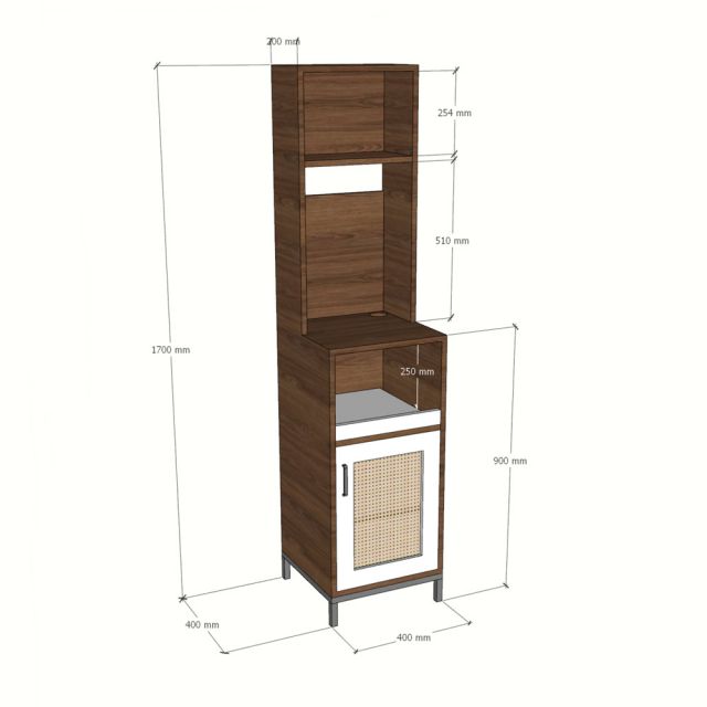 Tủ kệ bếp có ngăn kéo 40x40x170cm gỗ cao su chân sắt KTB68282