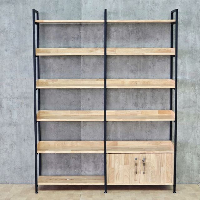 Kệ tủ trang trí 140x34x180cm gỗ cao su chân sắt KTT68121