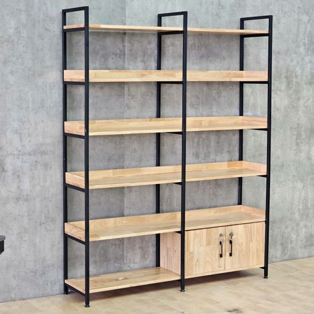 Kệ tủ trang trí 140x34x180cm gỗ cao su chân sắt KTT68121