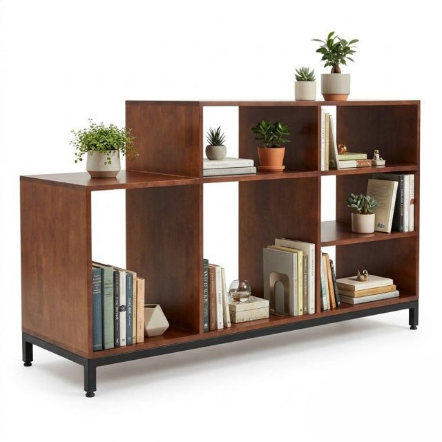 Kệ trang trí nhiều ngăn 110x50x92cm gỗ cao su chân sắt KTT68122