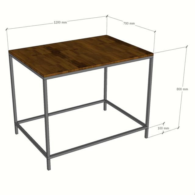 Bàn thao tác vải 120x70x80cm gỗ cao su chân sắt WSTB009