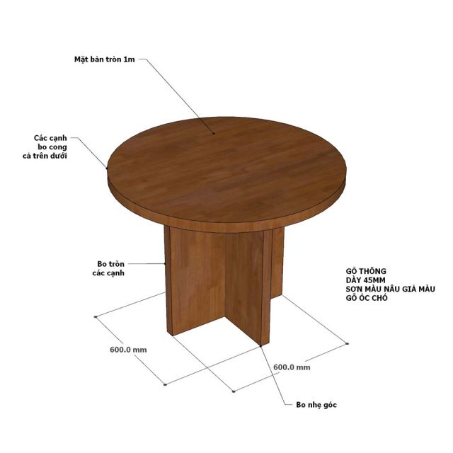 Bàn ăn tròn 100x100cm gỗ thông BA68320