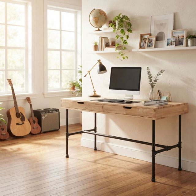Bàn chân ống nước sắt RONEX2 140x60x75cm gỗ cao su BD68203