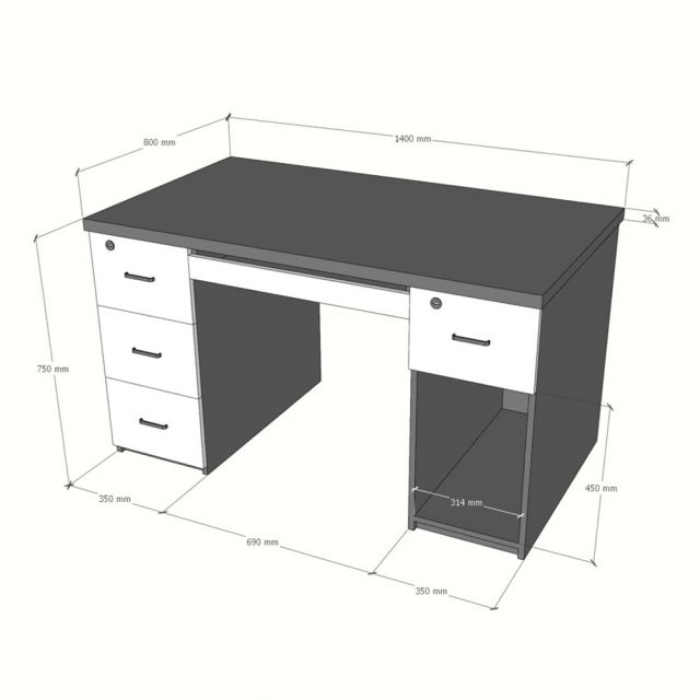 Bàn làm việc gác tủ 140x80x75cm gỗ cao su BD68204