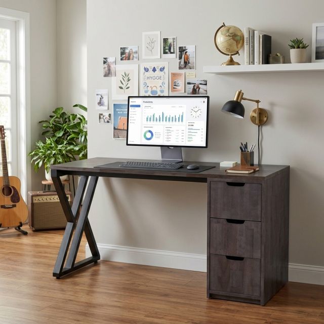 Bàn làm việc gác tủ 150x60x75cm gỗ tự nhiên chân hệ XConcept BD68205
