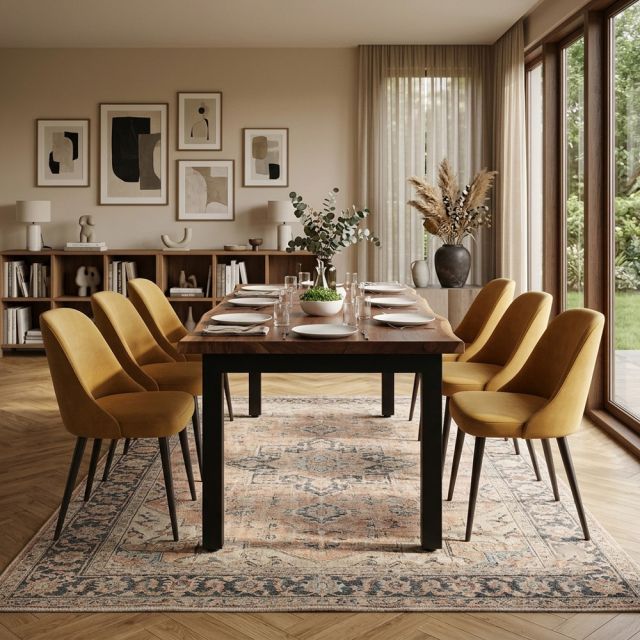 Bàn ăn chữ nhật 160x80cm gỗ me tây dày chân sắt BMT072
