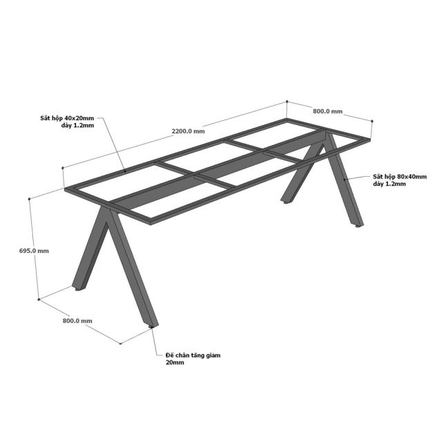 Chân bàn sắt 220x80cm sơn tĩnh điện CHB68139