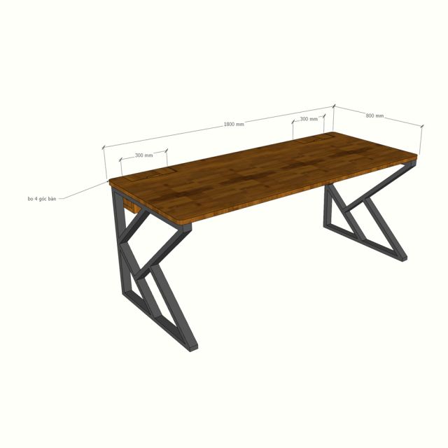 Bàn làm việc ZDesk tích hợp hộp điện 180x80x75cm gỗ cao su hệ KConcept HBKC065