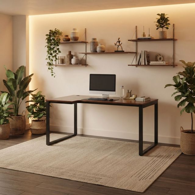 Bàn làm việc góc L 120x90x75cm gỗ cao su hệ Rectang HBRT156