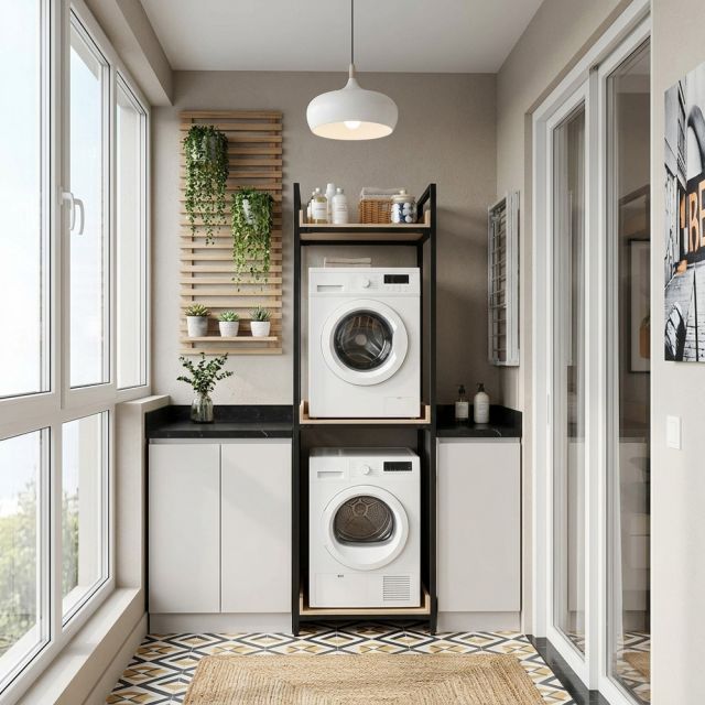 Kệ máy giặt 70x63x220cm gỗ plywood chân sắt KMG68041