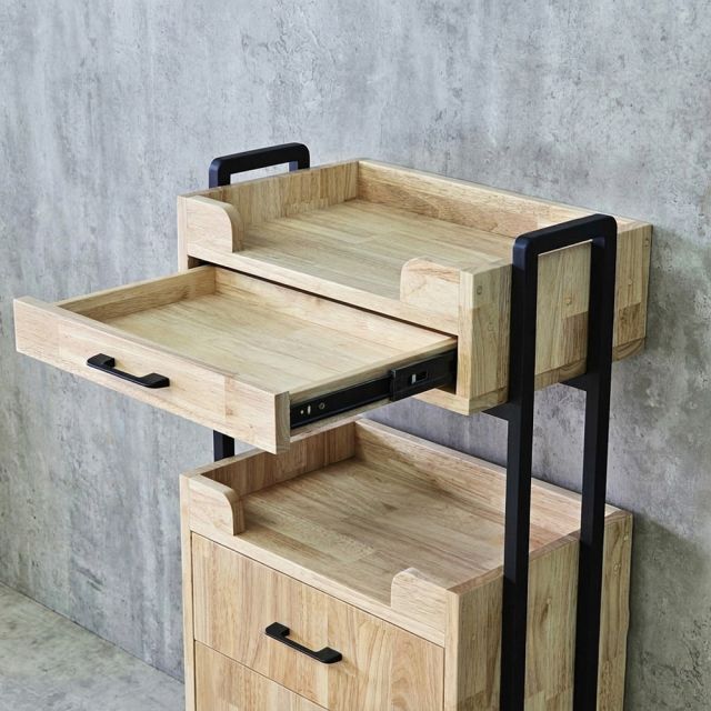 Kệ salon di động 50x30x90cm gỗ cao su khung sắt KTB68286