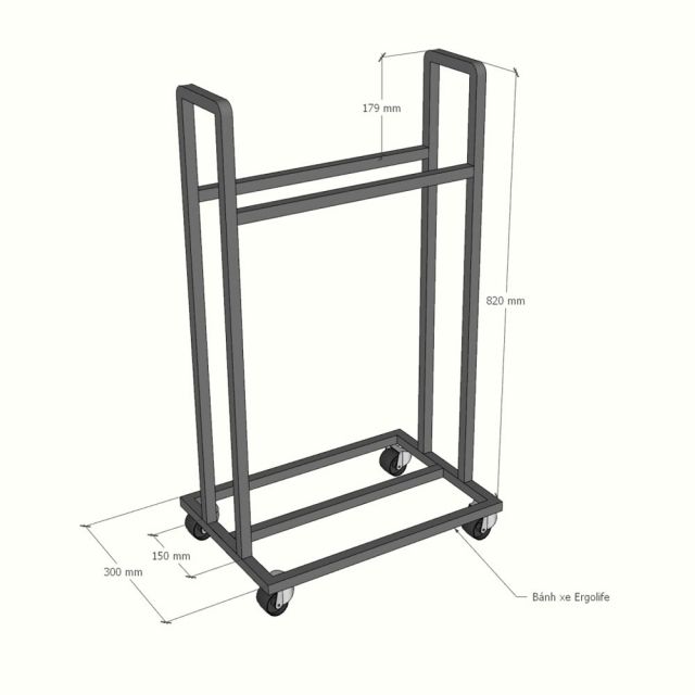 Kệ salon di động 50x30x90cm gỗ cao su khung sắt KTB68286