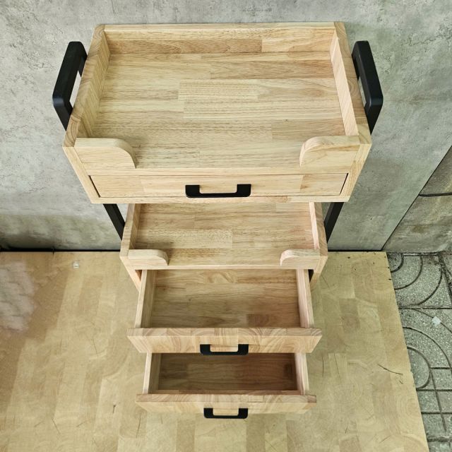 Kệ salon di động 50x30x90cm gỗ cao su khung sắt KTB68286