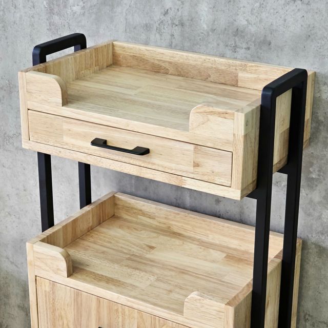 Kệ salon di động 50x30x90cm gỗ cao su khung sắt KTB68286