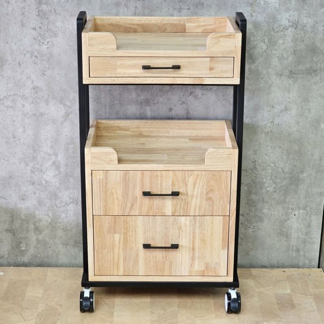 Kệ salon di động 50x30x90cm gỗ cao su khung sắt KTB68286