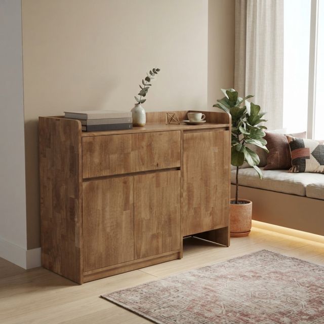 Tủ kệ trang trí phòng khách 120x40x98cm gỗ cao su KTT68123