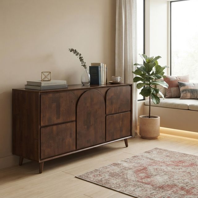 Tủ gỗ phòng khách 135x45x89cm gỗ cao su KTT68124