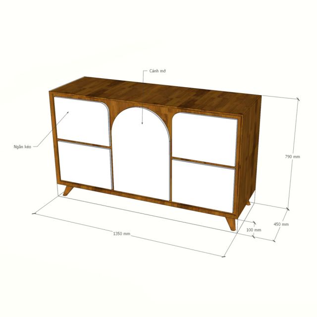Tủ gỗ phòng khách 135x45x89cm gỗ cao su KTT68124