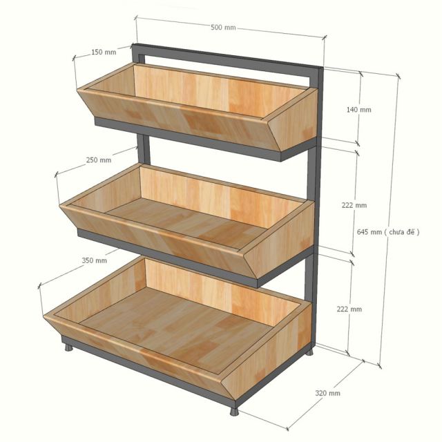 Kệ trang trí 3 tầng 50x35x66cm gỗ cao su khung sắt KTT68125