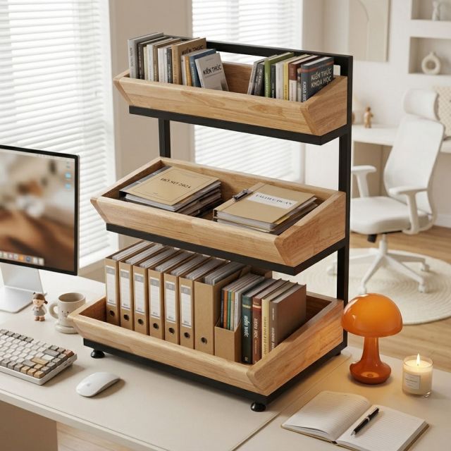 Kệ trang trí 50x35x66cm gỗ cao su khung sắt KTT68125
