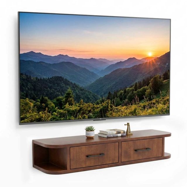 Kệ tivi treo tường 90x24x16cm gỗ cao su KTV68152