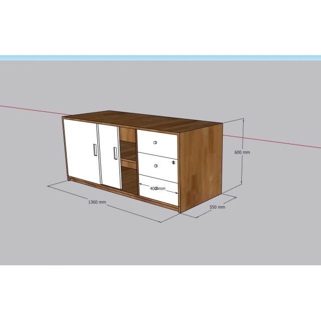 Tủ lưu trữ hồ sơ cửa lùa 136x55x60cm gỗ cao su THS68100