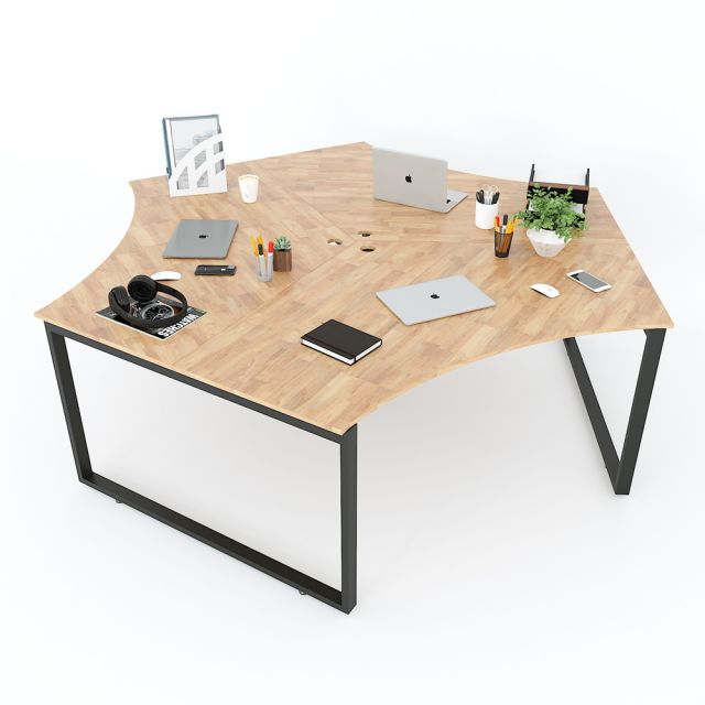 HBRT025 - Bàn cụm 3 người 240x208 Rectang Concept chân sắt lắp ráp